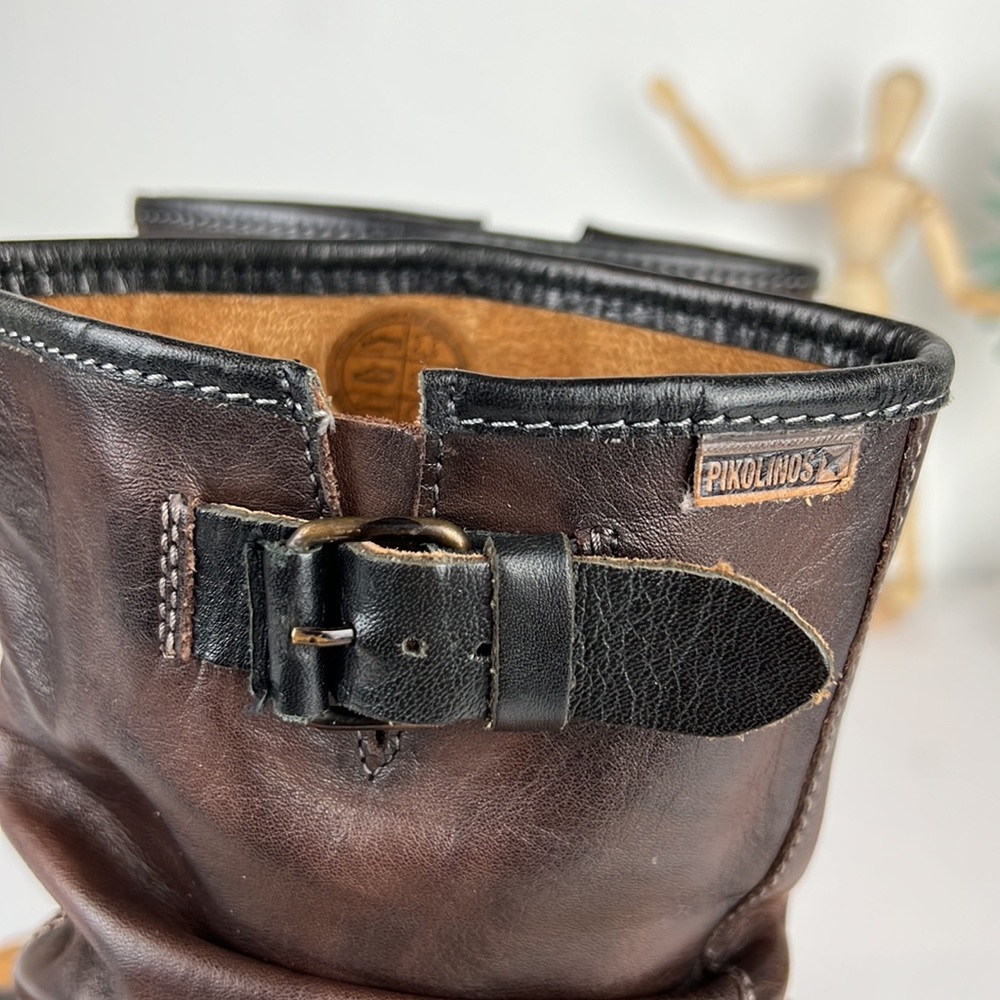 Pikolinos Brown Leather Moto Strap Heeled Boots Women’s Size 6 - Picture 9 of 13